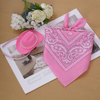 Adult Pink Cowgirl Hat with Pearl Headband and Bandana Set for Wedding Party