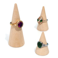 Creative Cone Ring Display Stand with Solid Wood Base for Jewelry Exhibition