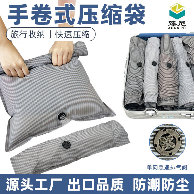 Zhenni No-Pump Travel Compression Bags for Clothes, Thickened Hand-Roll Vacuum Storage for Dorm & Business Trips