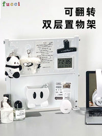 Fuqi Desktop Storage Shelf Double-Layer Iron Art Organizer for Dormitory Bedroom Desk No-Drill Clamp-On Magnetic Pegboard
