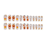 Halloween Medium-Long Press-On Nails with Pumpkin Ghost Candy Corn Designs, 24pcs Detachable Set