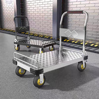 Foldable Steel Platform Cart with Guardrail, Heavy-Duty Hand Truck for Home and Warehouse Use