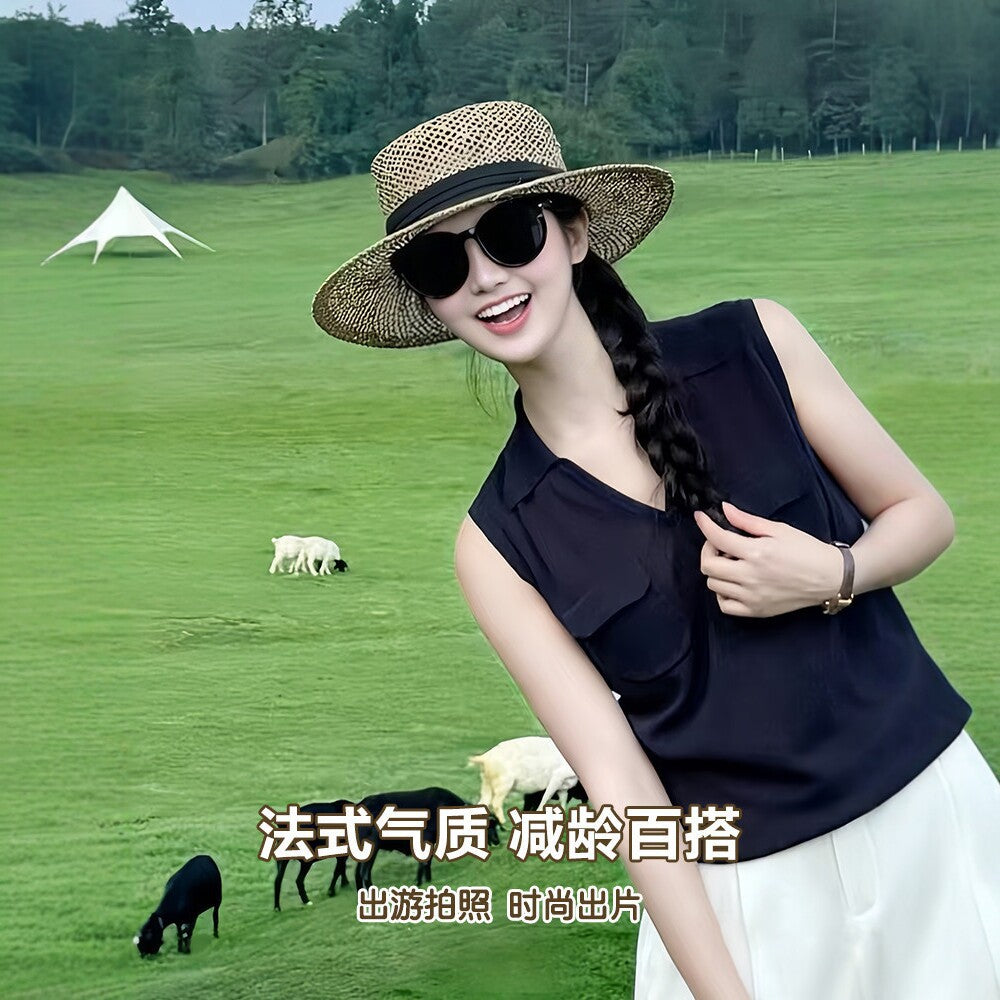 Women's Wide Brim Straw Sun Hat for Summer Outdoor UV Protection