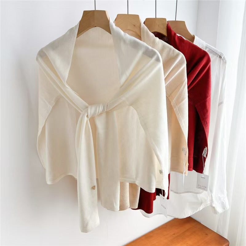 Soft Knit T-Shape Drop Shoulder Shawl for Women, Versatile Commuter Neck Protection Summer Air Conditioning Cardigan