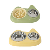 Slow Feeder Stainless Steel Double Pet Bowl for Dogs and Cats