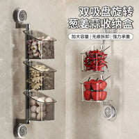 Rotating Suction Cup Storage Organizer for Kitchen and Bathroom, Wall-Mounted, No-Drill Installation