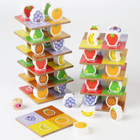 Wooden Fruit Stacking Game for Kids, Educational Building Blocks, Family Interactive Tabletop Toy