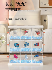 Betta Fish Tank Multi-Grid Desktop Aquarium with LED Light for Breeding and Isolation