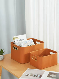 PU Leather Desktop Storage Box Set with Lid, Cosmetic Organizer, Snack Basket