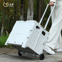 Portable Folding Shopping Cart with Lid, 45L Collapsible Utility Cart for Groceries, Camping, and Travel