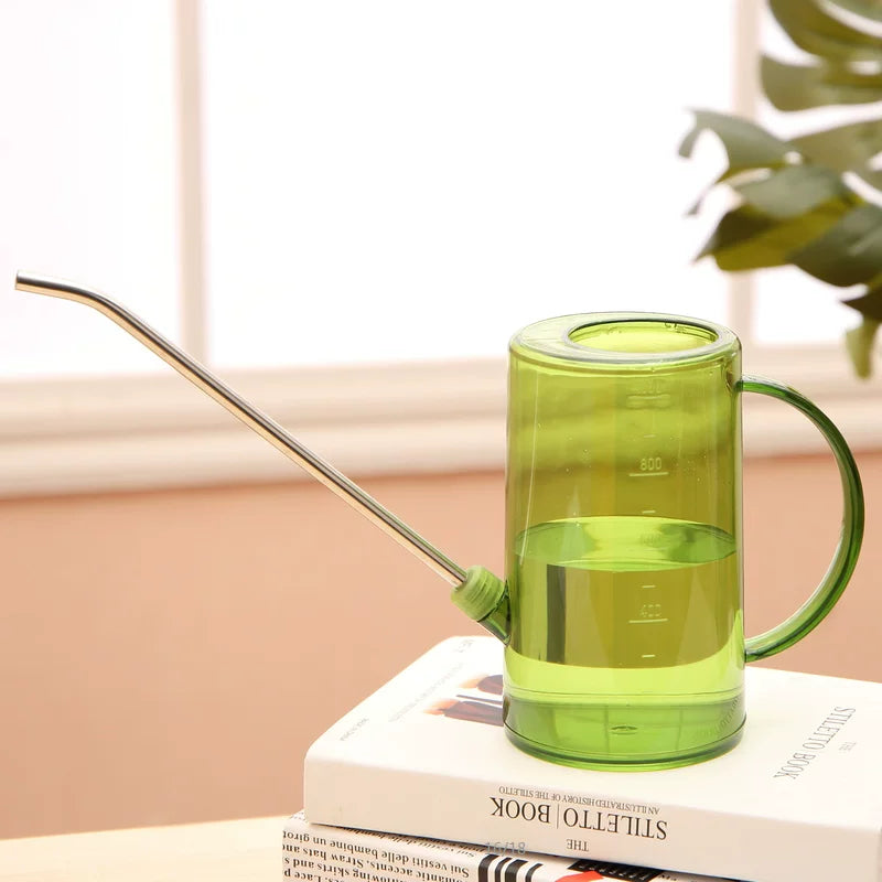 Transparent Plastic Watering Can with Stainless Steel Spout, Small Capacity for Indoor Plants
