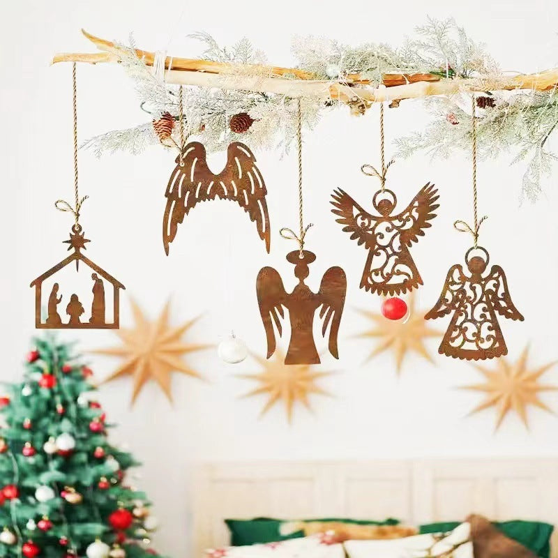 Metal Angel and Christmas Ball Silhouette Wall Decor for Indoor/Outdoor