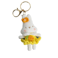 Handmade Crocheted Bunny Keychain with Floral Outfit
