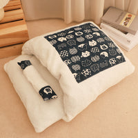 Warm Cat Sleeping Bag Pet Bed for Crate Platform, Plush Thickened Mat with Cute Blanket