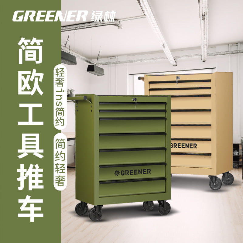 Green Forest Heavy-Duty Rolling Tool Cart with Drawers for Workshop and Garage