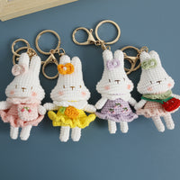 Handmade Crocheted Bunny Keychain with Floral Outfit