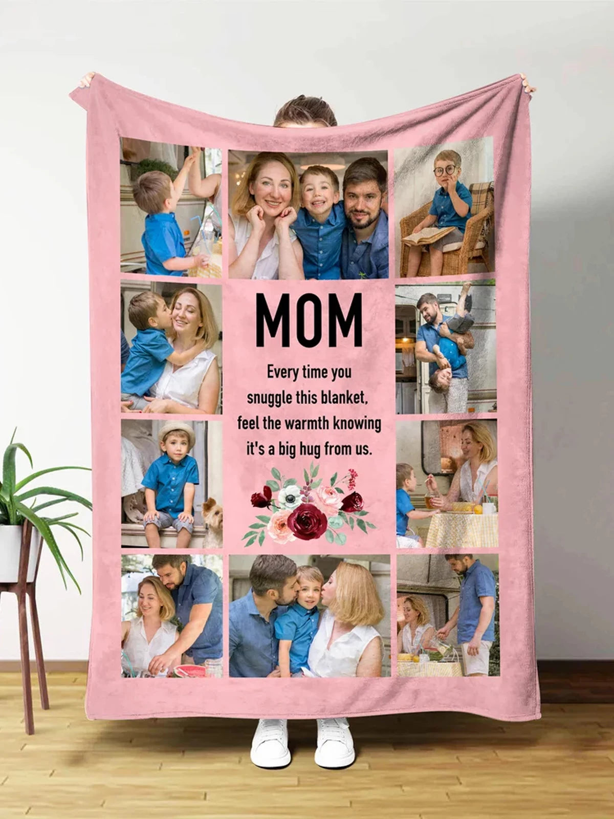 Personalized Photo Collage Flannel Blanket for Mother's Day, Birthdays, Christmas