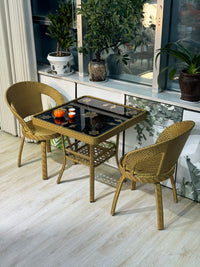 Outdoor Rattan Swivel Chair and Table Set, Reinforced High-Back Patio Furniture
