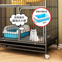 Large Indoor Cat Cage with Litter Box, Multi-Tier Cat Condo Villa, Portable Cat House