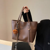 Women's Large Capacity Tote Bag with Pendant, Stylish Commuter Shoulder Bag