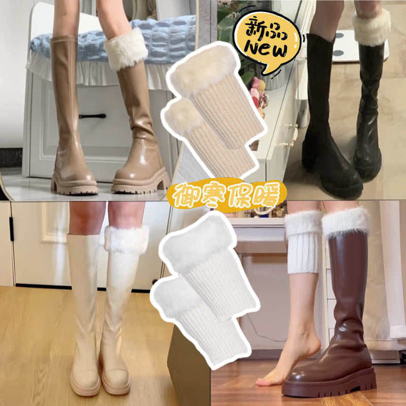 Winter Faux Fur Leg Warmers Boot Cuffs for Women, Thick Plush Socks