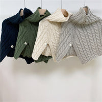 Women's Knitted High-Neck Slit Poncho Shawl for Autumn/Winter