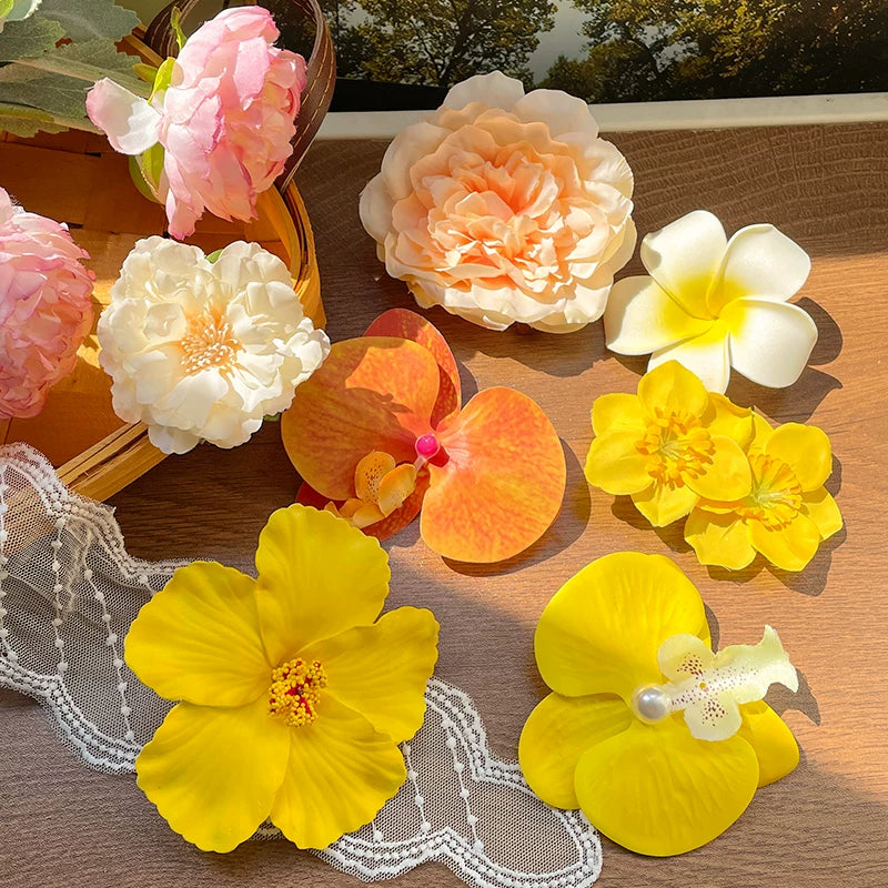Flower Hair Clips for Women, Side Bangs Duckbill Clips, Cute Plumeria Hair Accessories for Travel & Beach