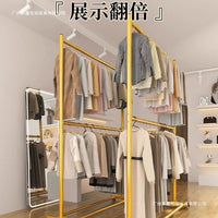 Double-Layer Freestanding Garment Rack with Storage Shelf