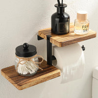 Wall Mounted Wooden Toilet Paper Holder with Iron Frame for Bathroom and Hotel