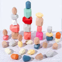 Wooden Rainbow Stacking Stones Educational Toy for Kids