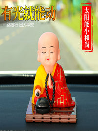 Solar Powered Nodding Monk Car Dashboard Ornament with Wooden Fish
