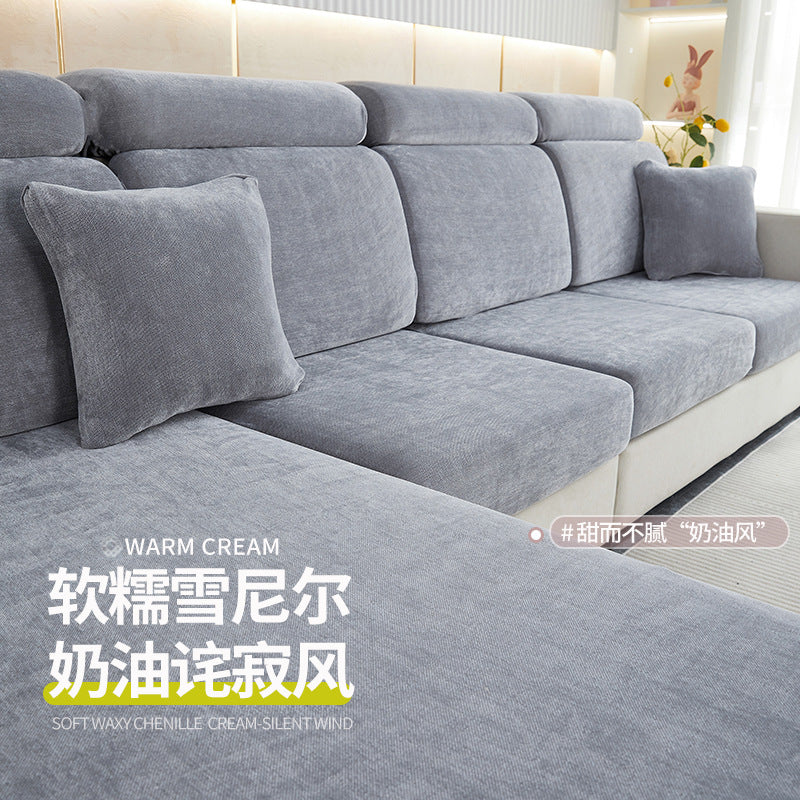 New Solid Color Chenille Sofa Cover Elastic All-inclusive Winter Thickened Sofa Cushion Cover Universal Cross-border Wholesale