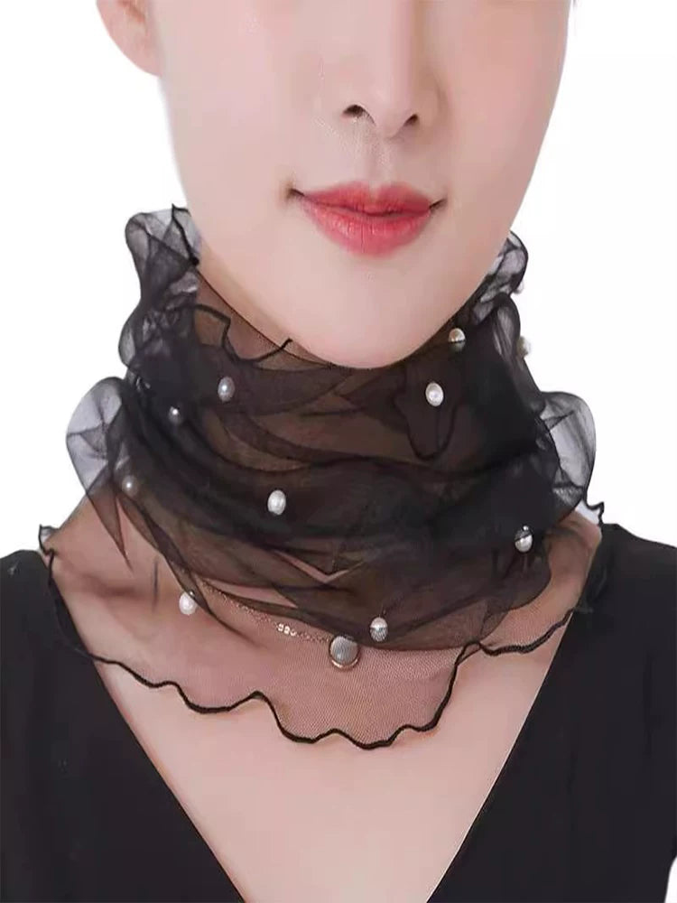 Versatile Lace Neck Gaiter Scarf for Women - Thin Sun Protection Shawl, Headscarf, and Silk Scarf for Spring/Summer