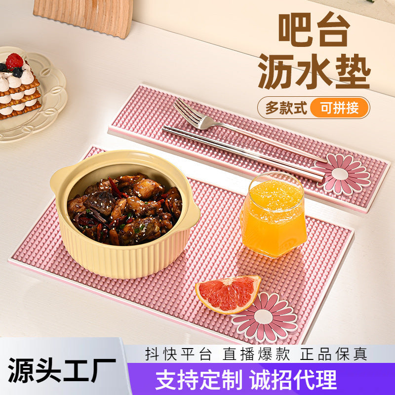Silicone Bar Mat Dish Drying Mat for Kitchen Countertops and Bars, Quick Dry Non-Slip Coffee Mat