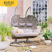 Outdoor Rattan Swing Chair with Stand, Waterproof UV-Resistant Hanging Basket for Garden Patio Balcony