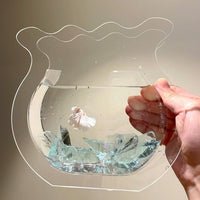 Acrylic Betta Fish Tank, All-in-One Transparent Desktop Aquarium, Small Ecological Ornament