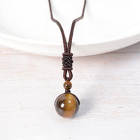 Tiger Eye & Obsidian Beaded Pendant Necklace, 14-16mm Single Bead, Modern Minimalist Design