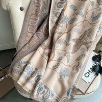 Jacquard Landscape Faux Cashmere Scarf for Women, Thick Warm Shawl for Autumn/Winter