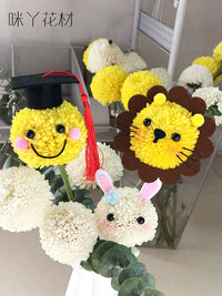DIY Ping Pong Chrysanthemum Animal Face Accessories for Creative Bouquets