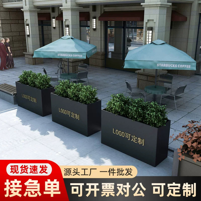 Outdoor Iron Art Planter Box Combination for Commercial and Garden Use, Stainless Steel Flower Trough