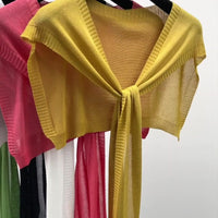 Summer Sun Protection Shawl with Collar, Ice Silk Knit Scarf for Women, Thin Fashionable Tie-Knot Design