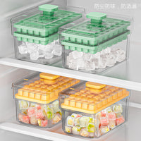 Press-Type Ice Cube Tray with Storage Bin, Food-Grade Silicone Ice Maker for Freezer, Large Capacity