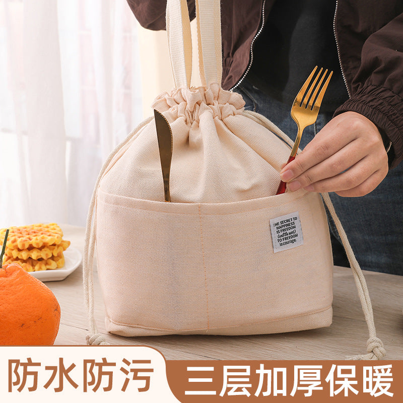 Japanese Style Large Capacity Insulated Lunch Bag with Drawstring Closure