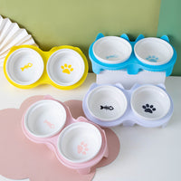Ceramic Elevated Double Cat Bowls with Anti-Slip Stand for Neck Protection