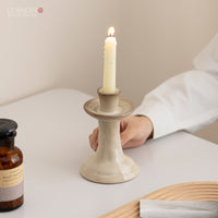Guilong Wabi-Sabi Style Kiln-Fired Bamboo Joint Ceramic Candle Holder for Home Decor & Photography