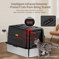 Stainless Steel Enclosed Cat Litter Box with Electric Deodorizer, Extra Large Anti-Splash Cat Toilet