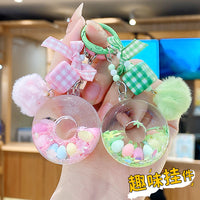 Dopamine Donut Liquid Keychain for Backpacks and Handbags, Cute Girls' Bag Charm Keyring Gift