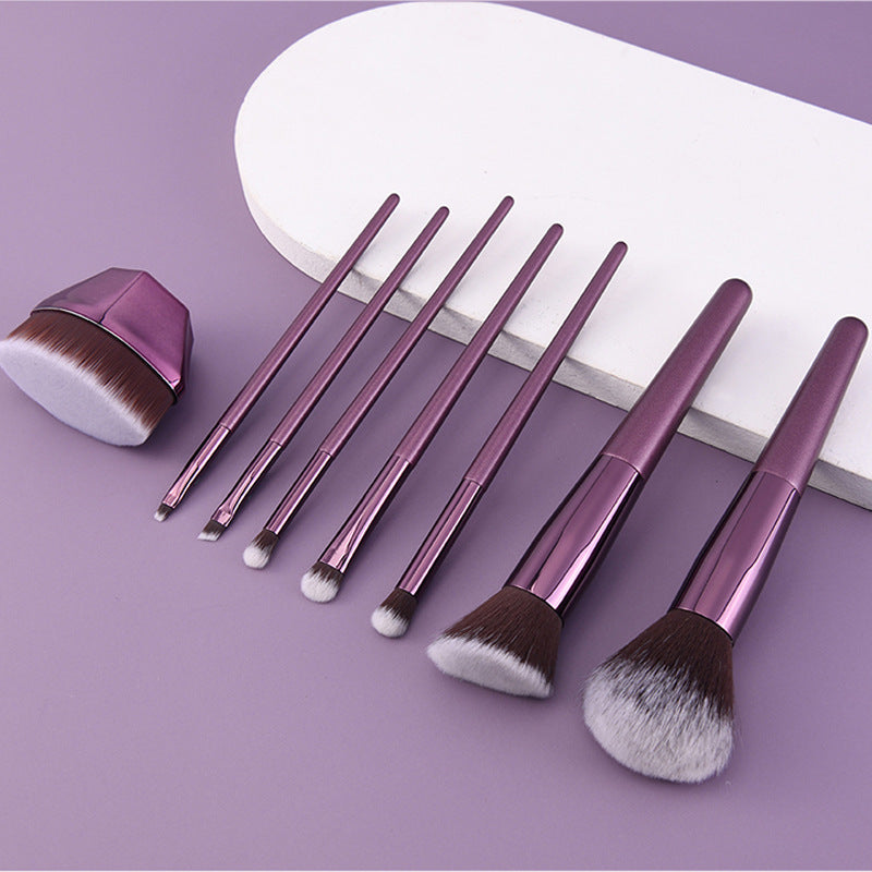 7-Piece Purple Makeup Brush Set with Soft Synthetic Bristles for Beginners