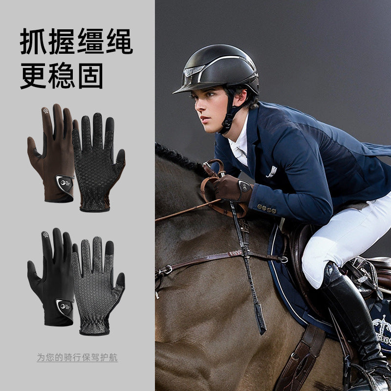 Summer Equestrian Gloves Silicone Non-Slip Horse Riding Training Touchscreen UV Protection