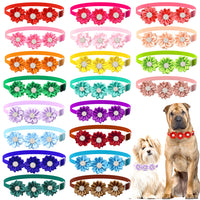 Pet Collar with Three Flower Bow and Rhinestones, Adjustable for Cats and Dogs